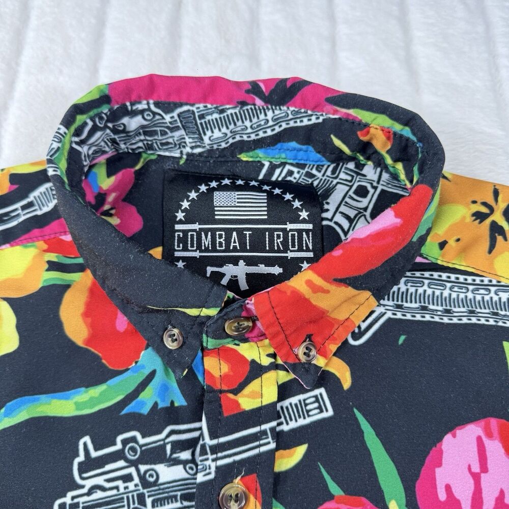 Combat Iron Apparel Button Up Short Sleeve Men M All Over Print Floral M16 AR15 - Picture 8 of 12